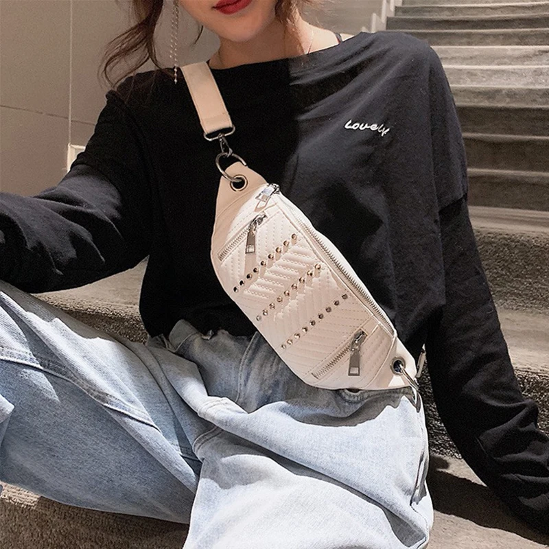 SXCNN Повседневная брендовая поясная сумка модные женские сумки-мессенджеры Большая вместительная сумка на плечо с заклепками стильная сумка из искусственной кожи через плечо сумка для денег