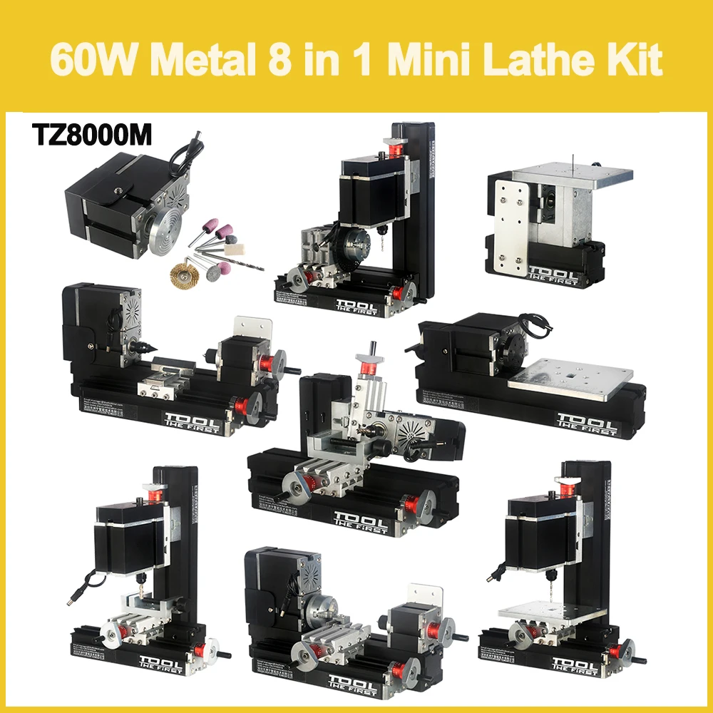 8 in 3 Metal Mini Multipurpose Machine DIY Power Tool Lathe Drilling Milling Kit 