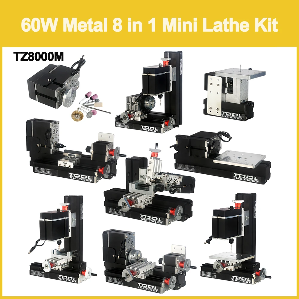 TZ8000M 60W Metal 8 in 1 Mini Lathe Kit/Big Power 12000rpm 8 in1