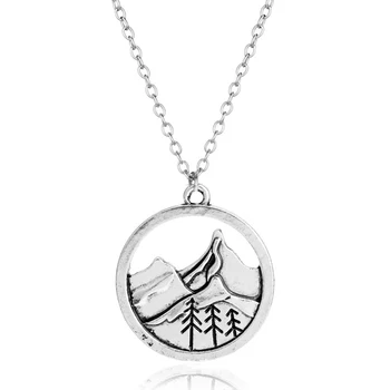 

Fashion good quality camping jewelry Outdoor Jewelry Lovely round pendant Pine Tree necklace under the mountain Gift