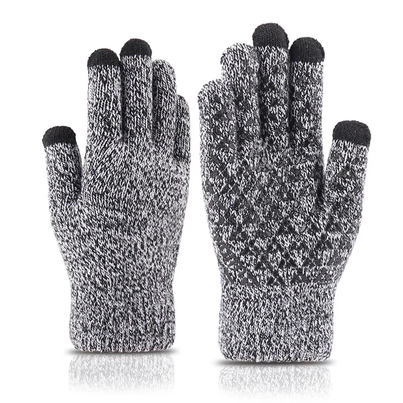 Winter New Man Keep Warm Touch Screen Plus Velvet Inside Thicken Knitting Gloves Wear-Resistant Anti-Slip Solid Fashion Male Sof men's gloves