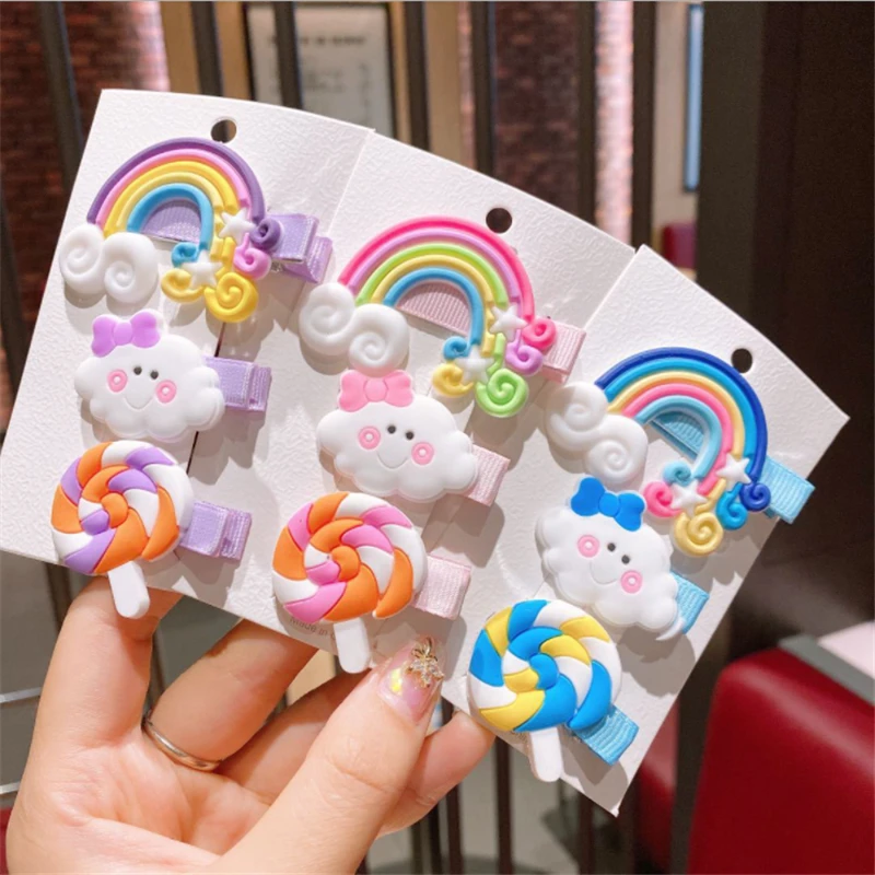 New children's super cute cute lollipop rainbow hairpin girls baby color hairpin bangs small clip hair accessories the lollipop shoes