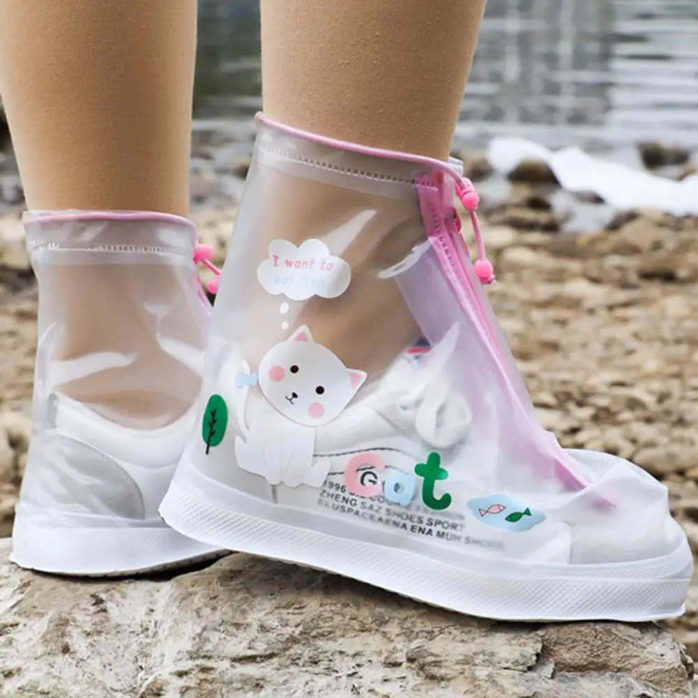 1 Pair Children Rain Overshoes Wear-resistance Animal Print Shoe Covers Non-slip Portable Kid Waterproof Overshoes For Outdoor