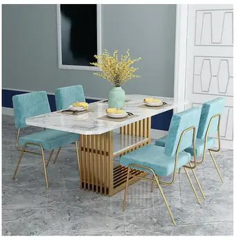 

Nordic marble dining table and chair rectangular modern simple table and chair combination household table