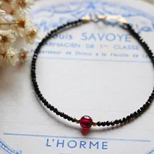 Lily Jewelry 5A гранат 5-6 мм черные шпинели 1-2 мм лицевые бусины 925 пробы серебряная застежка тонкий браслет 7 ''-8''