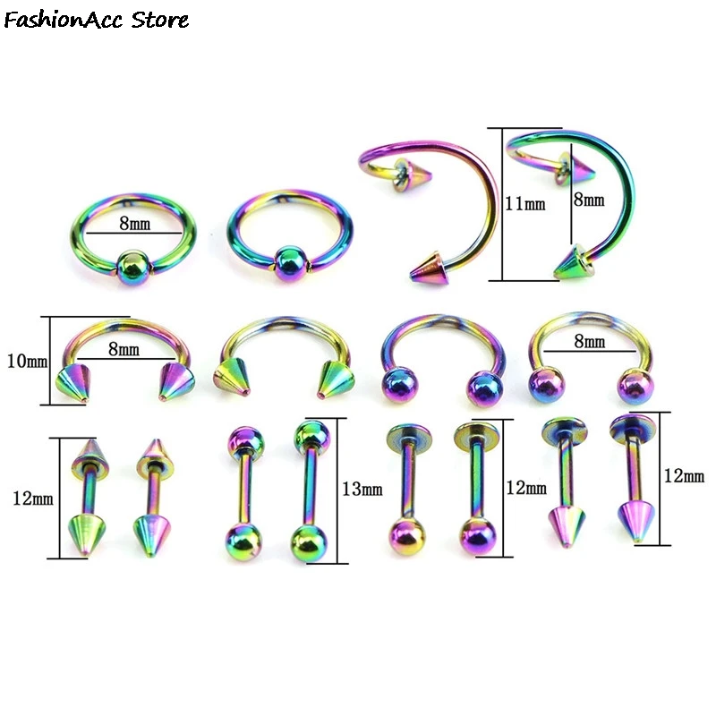 Fashion Piercing Set Eyebrow Bar Lip Nose Pircing Stainless Steel Ear Studs Stainless Steel Mixed Body Jewelry 8PCS/Set
