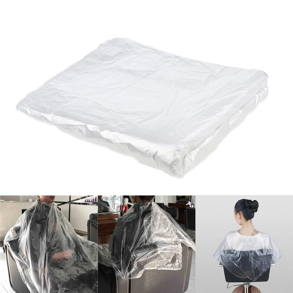 100pcs Waterproof Disposable Hair Cutting Cape Gown Hair Cut Capes Apron Salon Haircut Transparent Hairdressing Cloth