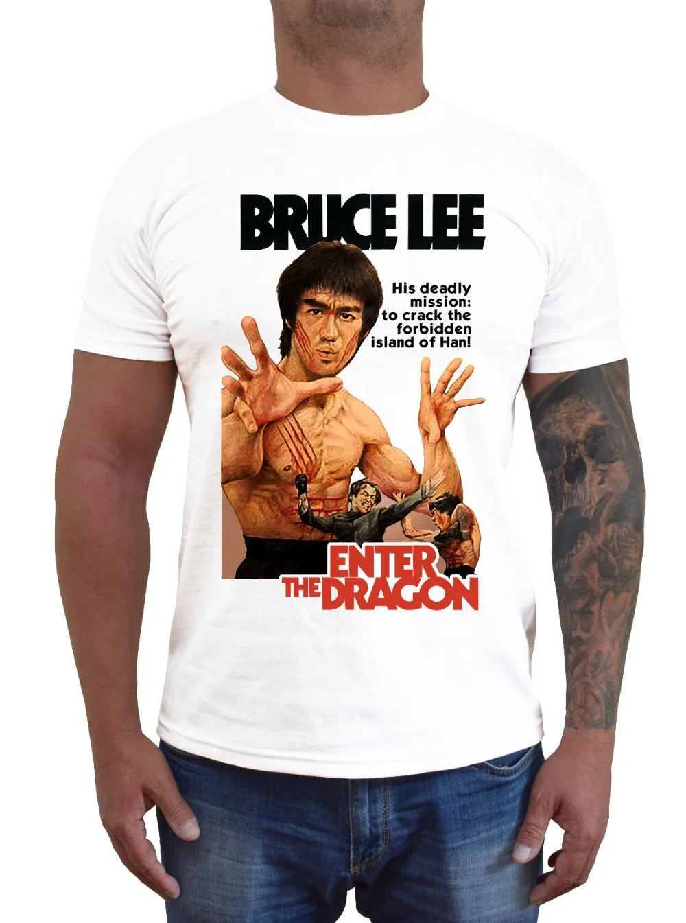 Bruce Lee Enter The Dragon Movie Poster Ver. 1 T-Shirt Summer Tops for Man Cotton Fashion Family T Shirts | Мужская одежда