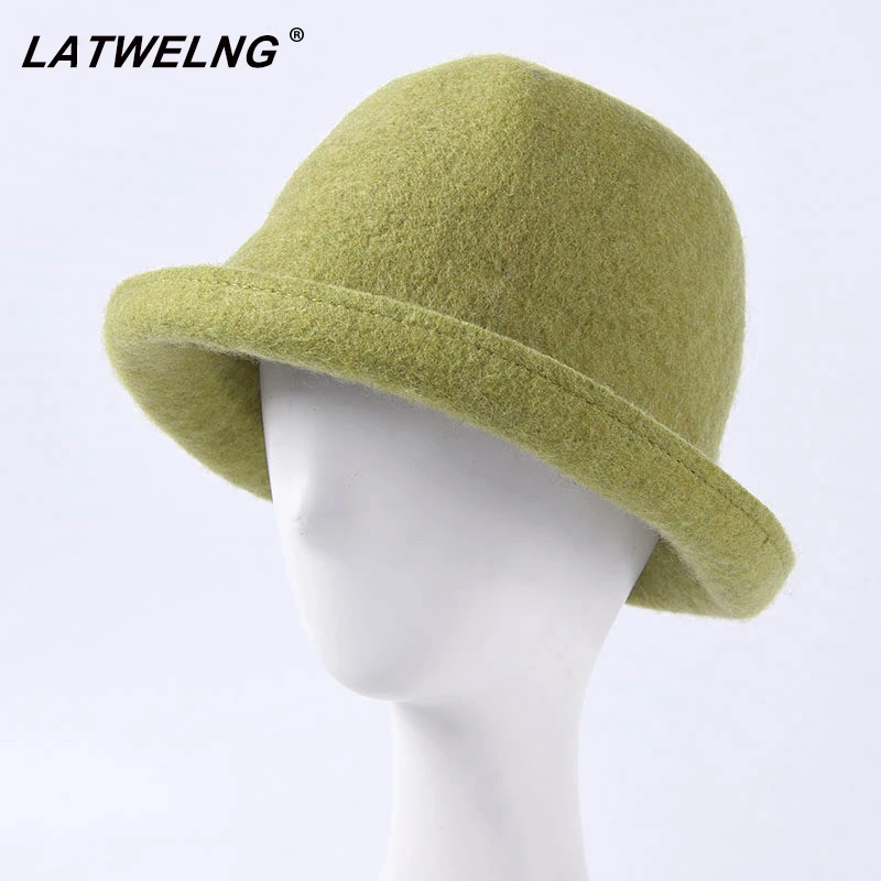 

2019 New Couple Bucket Top Hat Japan Soft Wool Fedoras Hat Women Autumn Winter Cap Men Foldable Cap Curling Felt Hat Wholesale