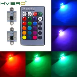 Lâmpada de led para teto, led automático, luz rgb 5050, 6smd, 41mm, para porta de automóvel, controle remoto, lâmpada colorida, ambiente de teto
