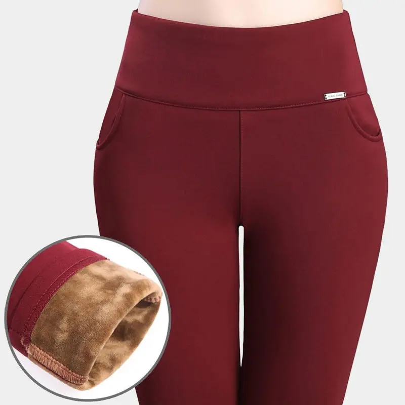 

FSDKFAA Women Winter Warm High Waist Casual Leggings Slim Sexy Thicken Leggings Pencil Pants Solid Plus Size Black White Legging