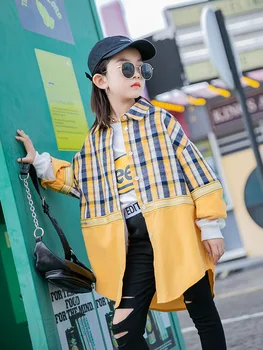 

2020 autumn new children's clothing girls fashion lapel plaid shirt jacket stitching shirt