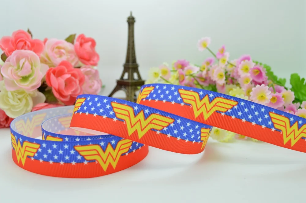 7/" 22 мм Wonder Woman Hero логотип напечатанный корсажная лента hai rbow DIY ручной работы OEM 50YD