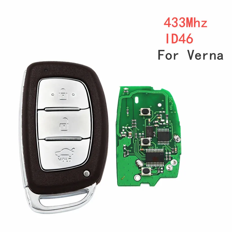 

New Replacement 3 Button Smart Remote Car Key Fob 433Mhz ID46 PCF7952 Chip with Uncut Blade For Hyundai Verna Elantra