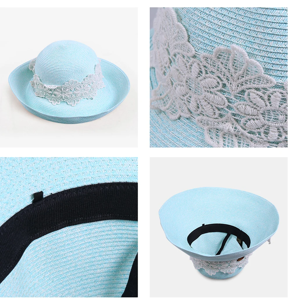 Летняя мода Дамская Летняя соломенная шляпа с кружевным солнцезащитным козырьком высокого качества с широкими полями для женщин SW129002