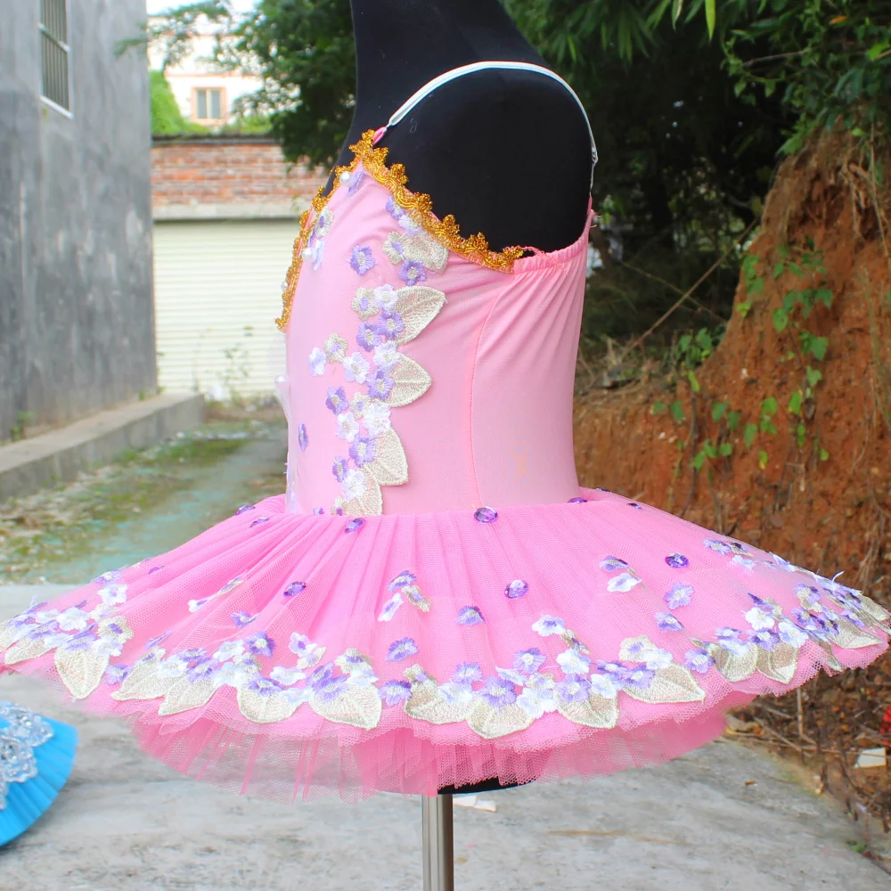 Professional Pinky Ballet Tutu Costumes For Girls Stiff Tulle Pink Ballet Dress Tutu Dance Clothing Pancake Embroidery Dress