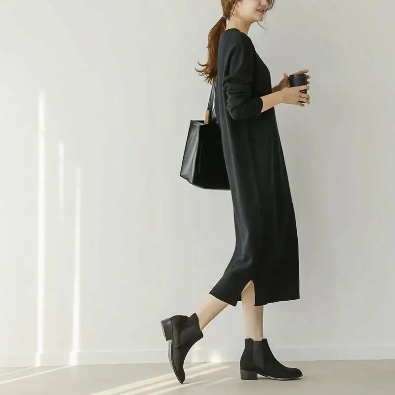 black sweaters Весна/осень женская одежда компьютерная трикотажная Женская свитера высокие эластичные Сплит платья х-Длинные Пуловеры Свитера для беременных - Цвет: black sweaters