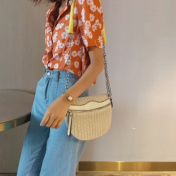 

Waist Bag Simple Woven Saddle Bag Wallet Messenger Bag Solid Color Pu Travel Bag Chest Bag