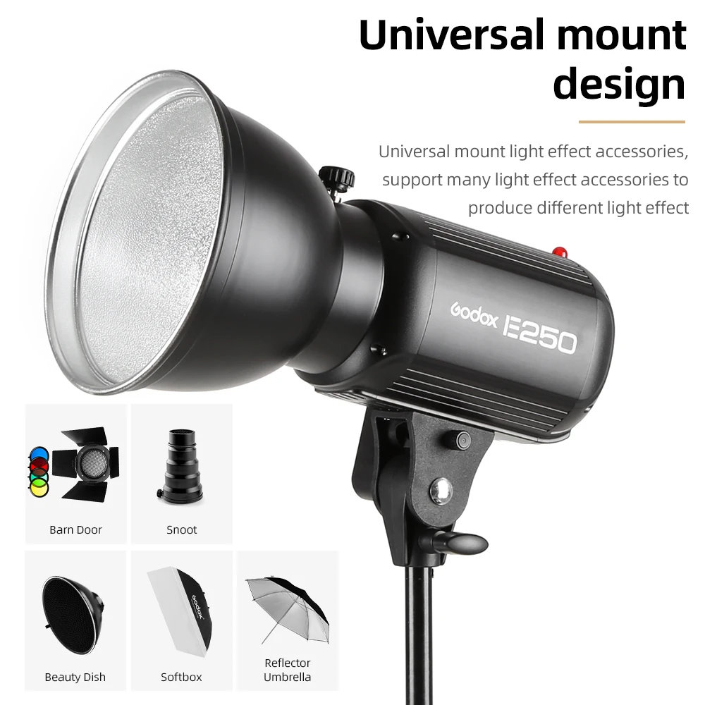 Godox E250 PRO 250W 사진 스튜디오 스트로브 사진 플래시 조명 무선 제어 포트가 있는 스튜디오 플래시 (250WS)