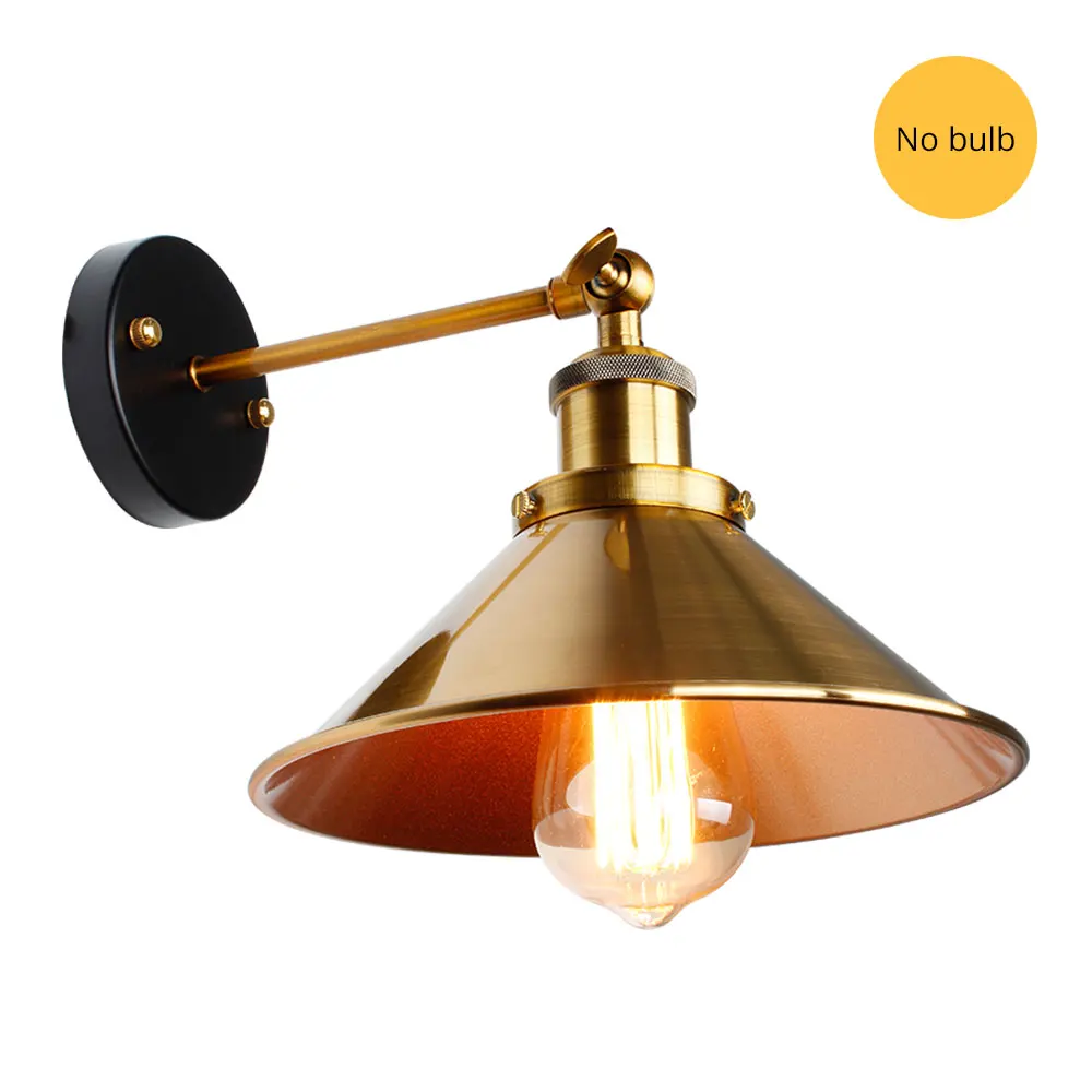 Винтажный Лофт светодиодный настенный светильник для дома, промышленный декор, ретро светильник для ванной комнаты, железный абажур E27, настенный светильник Эдисона, светильники - Цвет абажура: Gold No Bulb