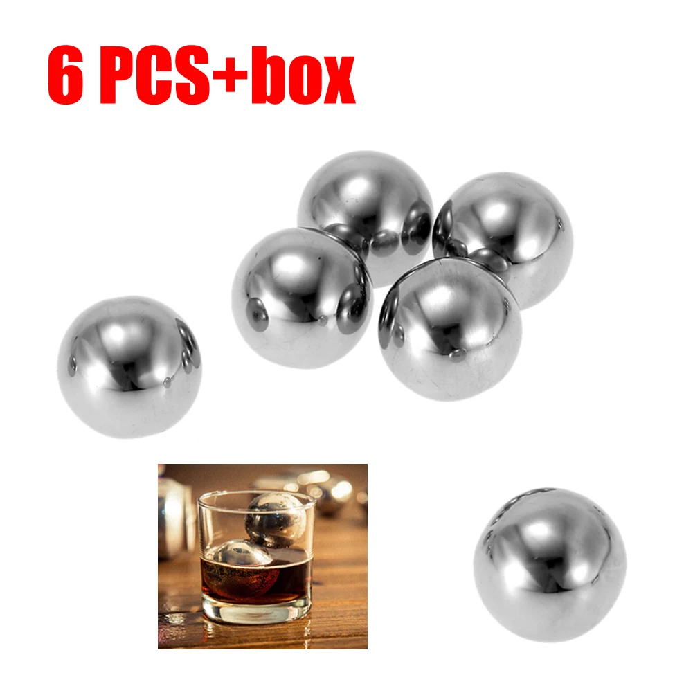 6pcs Ball per box WITUSE Нержавеющая сталь 304 виски кубики льда из камня в посылка 4/6/8 шт./лот виски кулер скалы льда камни подарок - Color: 6pcs Ball per box
