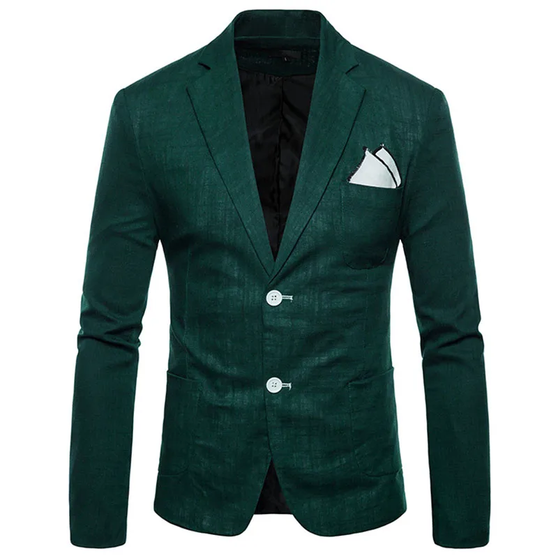 Dark green Модный хлопковый льняной летний удобный мужской блейзер s приталенный пиджак костюмы блейзеры мужской качественный повседневный костюм размера плюс 4XL - Цвет: Dark green