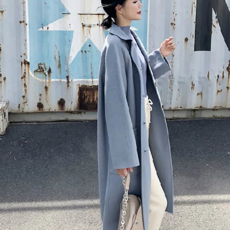 Smoky blue Neploe осень зима Новинка средней длины студенческое пальто для женщин отложной воротник прямой студенческий Abrigos Mujer Элегантная куртка 46610 - Цвет: Smoky blue