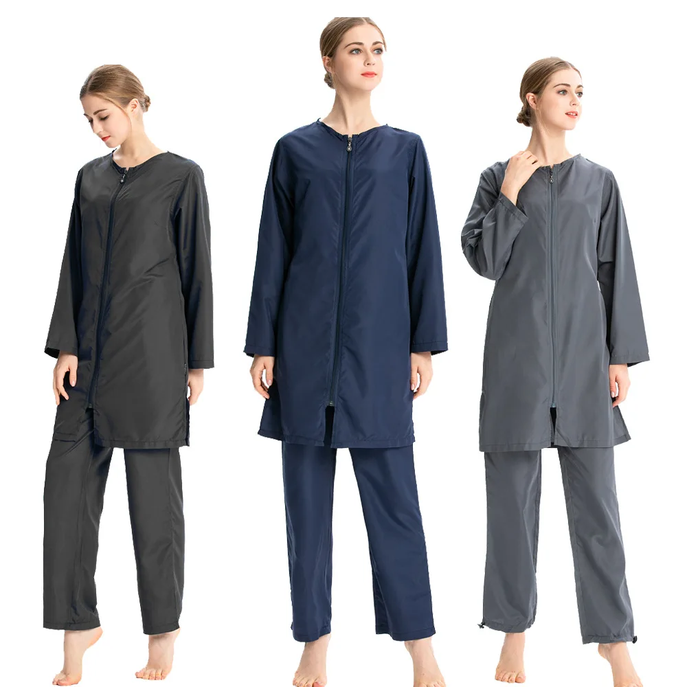 Islamic Burkini With Hijab Muslim Swimsuit Long Sleeves Modest Plain Clothing Swimwear For Women