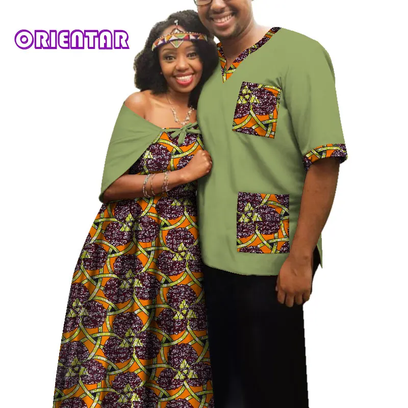Traditional African Clothes for Couples Men Women African Print Long Dress Tops T Shirt Casual Ball Gown Lover Clothing WYQ181 - Цвет: 16