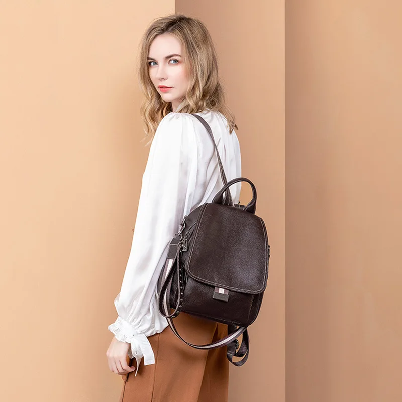 

Amoy Printed Leather Goods Backpack Women's New Style Korean-style Fashion Large Capacity Soft Leather Casual Travel Women's Bac