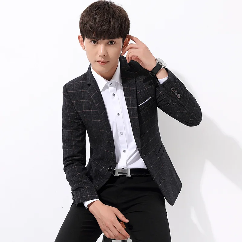 

Small Suit Men's Plaid Coat 2019 Spring And Autumn New Style Korean-style Casual Versitile Fashion Short Long Sleeve Suit