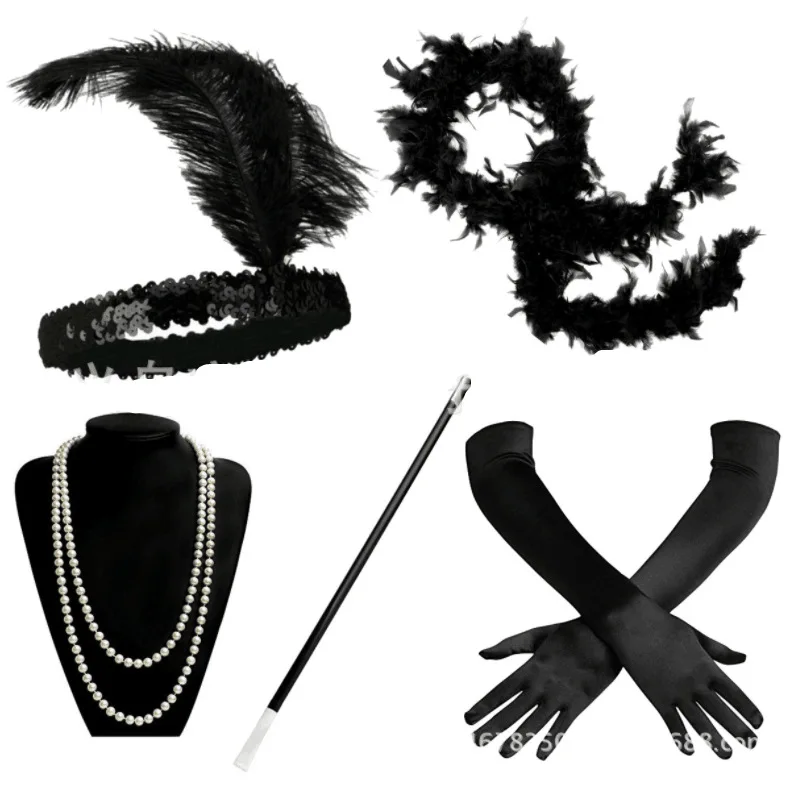 1920s accessories -C Женские платья размера плюс в винтажном стиле 1920s в стиле Гэтсби, платье с бахромой и блестками для вечеринки - Цвет: 1920s accessories -C