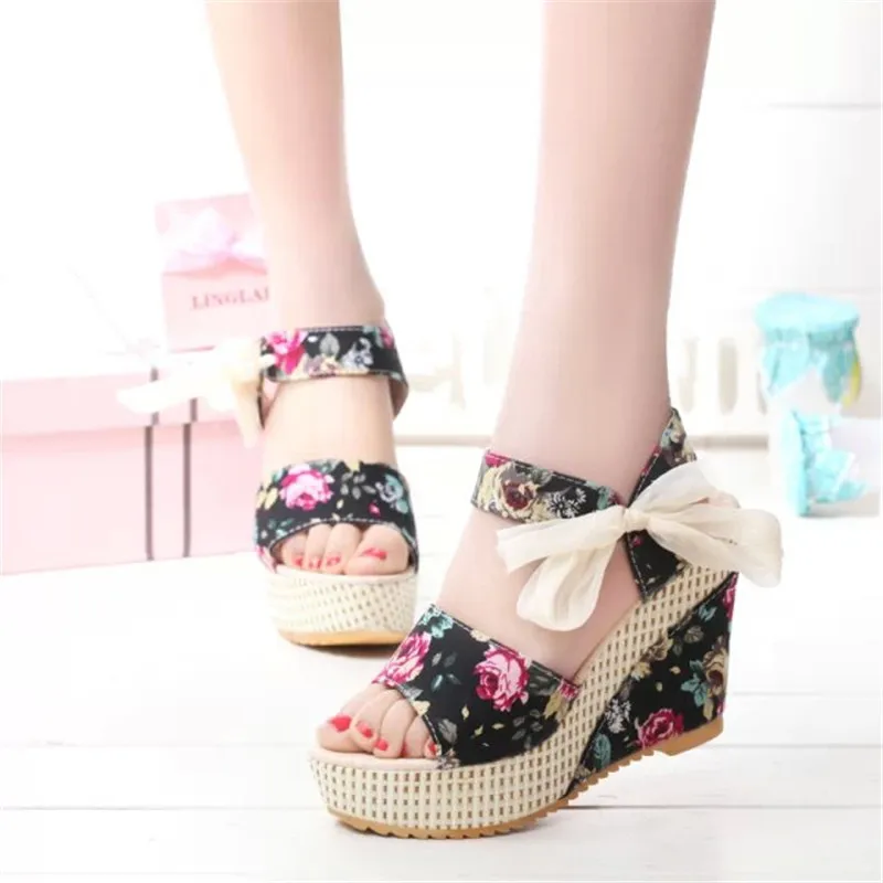 

2017 Spring And Summer New Style Rome Peep-toe Sandals Slanted Heel Waterproof Platform High-Heel Thick Bottomed Peep-Toe WOMEN'
