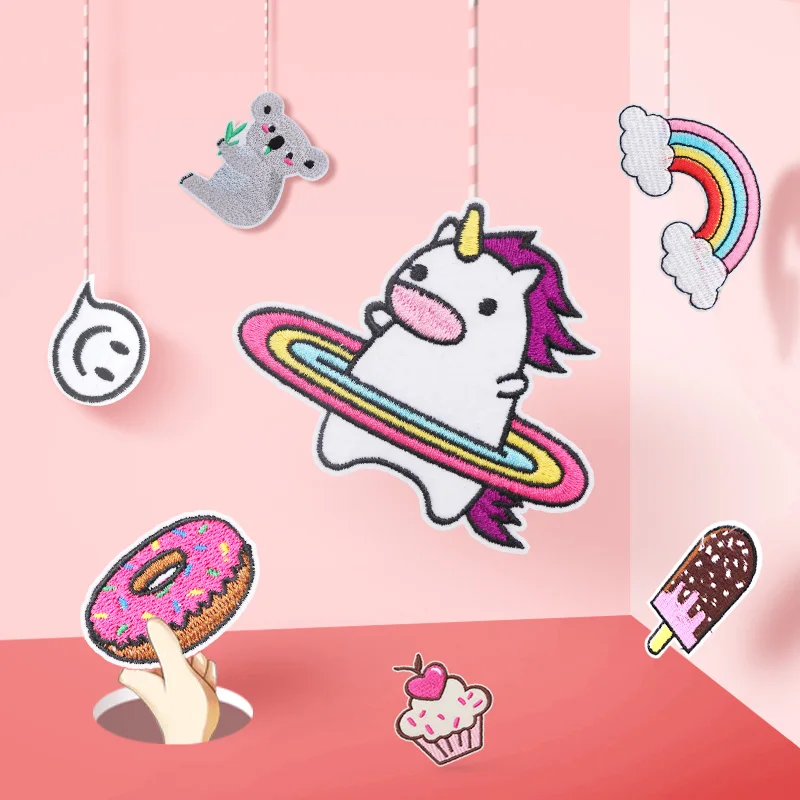 Embroidered Patches for Clothing Iron on Patch Cartoon Rainbow Applique Badge Donuts Cute Parches Garment Accessory Washable DIY | Дом и сад