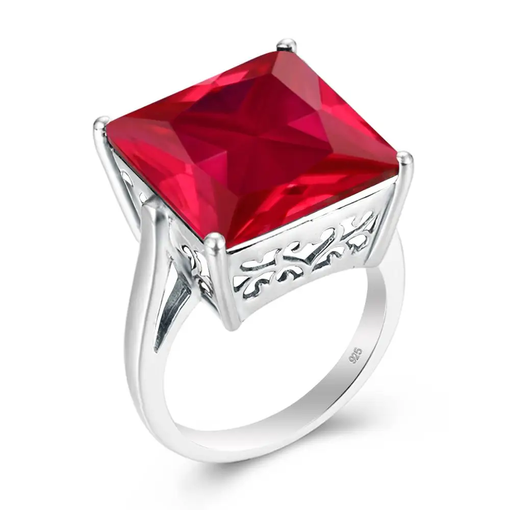 

Szjinao Silver Rings For Women Real 925 Sterling Silver Punk Ruby Ring Big Square Brand Fashion Jewelry Handmade Wedding Gift