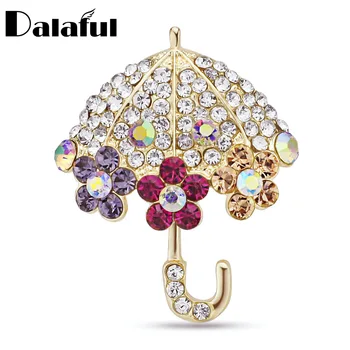 

Dalaful Crystal Umbrella Brooch Decorative Accessories Wedding Bridal Jewelry Flower Brooch Pin Z027