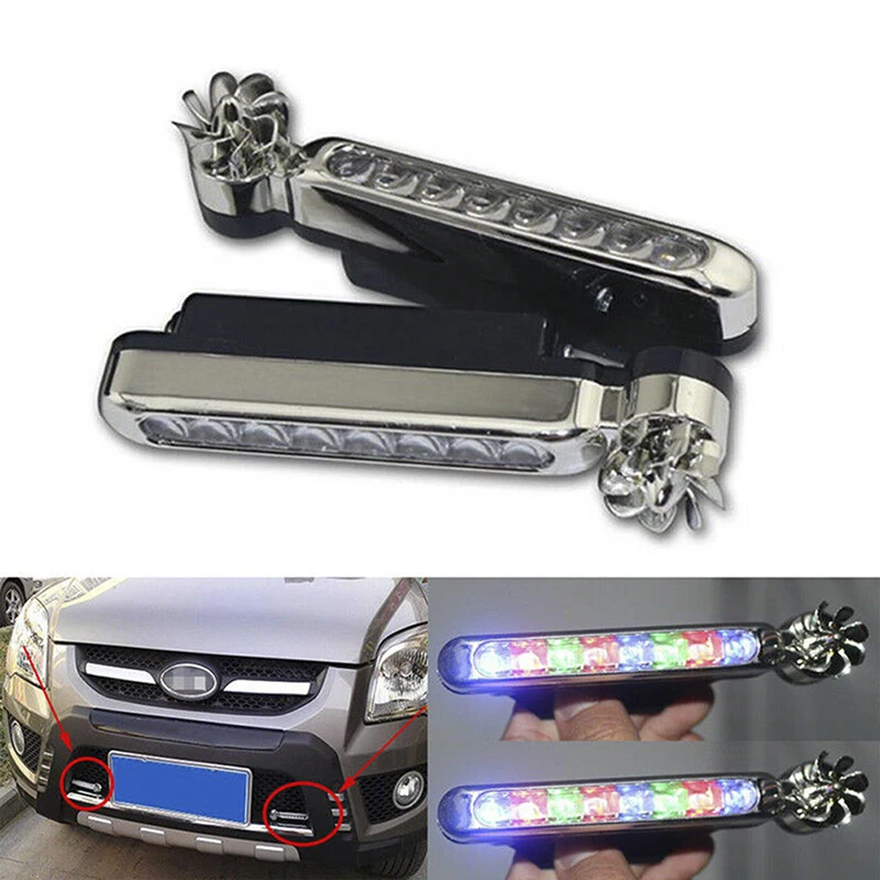 

1pair 8 x LEDs No Wiring Wind Power Grille Vehicle Lights With Fan Rotation For Car Fog Warning / Daytime Running Lamp