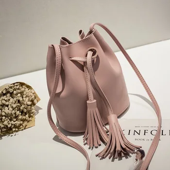 

Bag Women 2018 New Bag Fashion Tassel Drawstring Bucket Bag Pu Single Shoulder Bag Messenger Bag Women Bag