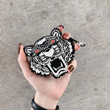 

for Airpods 1/2 Charging Box Unique Tiger Pattern Soft Silicone Protective Case Shockproof Cover Skin Protector with Carabiner