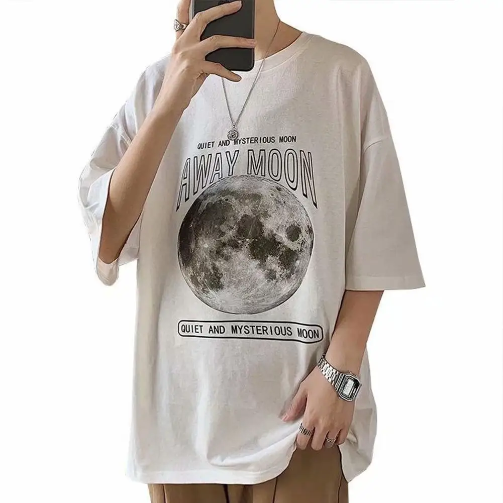 

ZACOO Men Women T-shirt Planet Loose Half Sleeve Crew Neck Couple Wear Hip-hop Pullover Tops