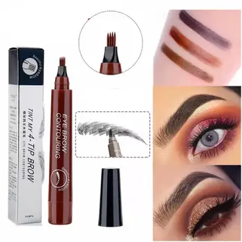 

5 Colors Eyebrow Pen Waterproof 4 Fork Tip Eyebrow Tattoo Pencil Cosmetic Long Lasting Natural Dark Brown Liquid Eye Brow Pencil
