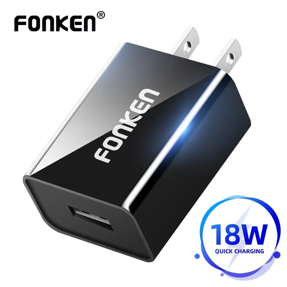 

FONKEN USB Charger Quick Charge 3.0 Phone Charger 18W QC3.0 QC2.0 Portable Fast Charge for Mobile USA Plug USB Charging Adapter