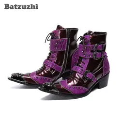 Batzuzhi/6,5 см каблук Панк botas hombre ботильоны из натуральной кожи мужские остроконечный металлический носок мотоциклетные мужские ботинки Bota