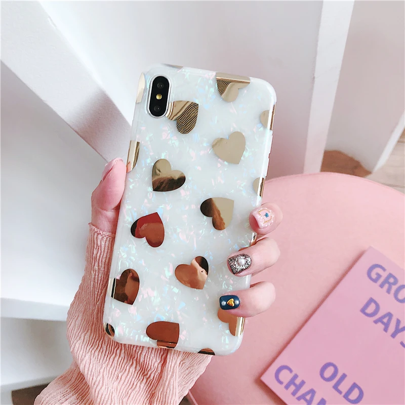 

Simple fashion hot stamping love pattern shell pattern phone case for iPhone 8 7 6 6s Plus X XR XS Max phone case for iPhone X