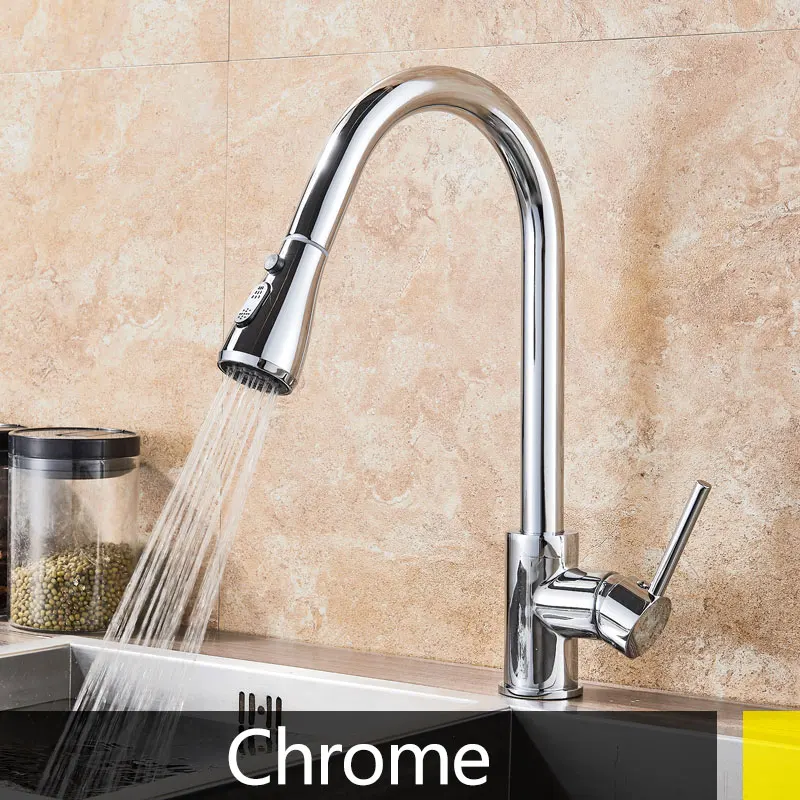 chrome brushed orb Pull Out Kitchen Faucet Silver Single Handle Nickel Kitchen Tap Single Hole Handle Swivel Sprayer Water Mixer - Цвет: chrome