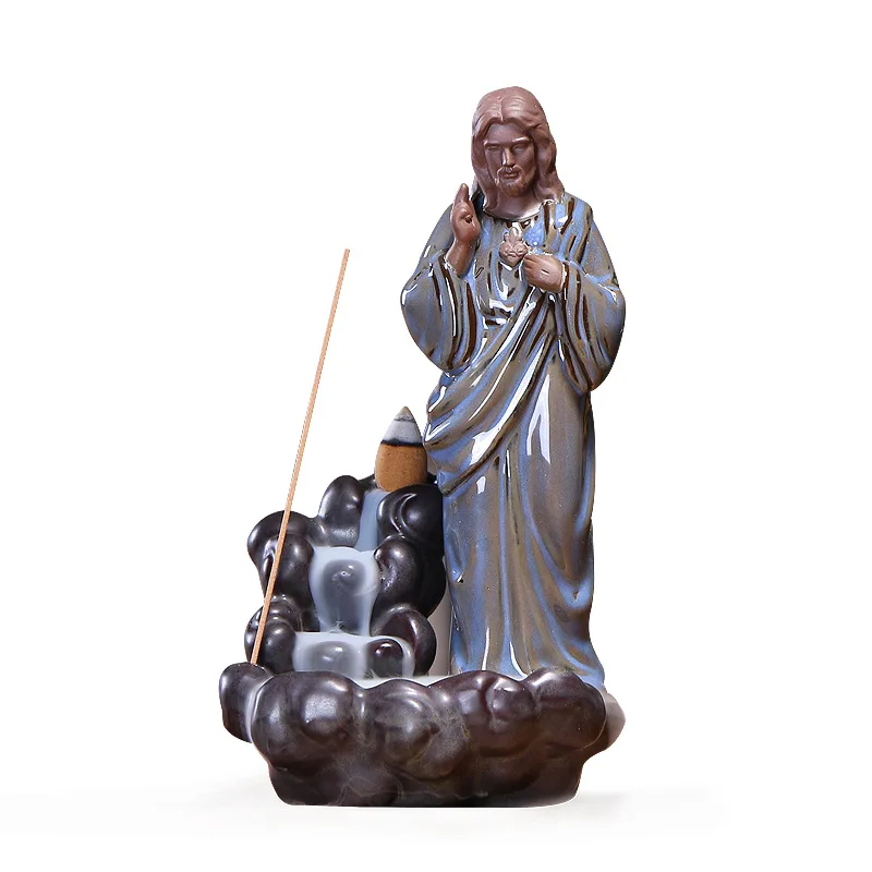 Ceramic Jesus Christ Virgin Mary Statue Figurine Backflow