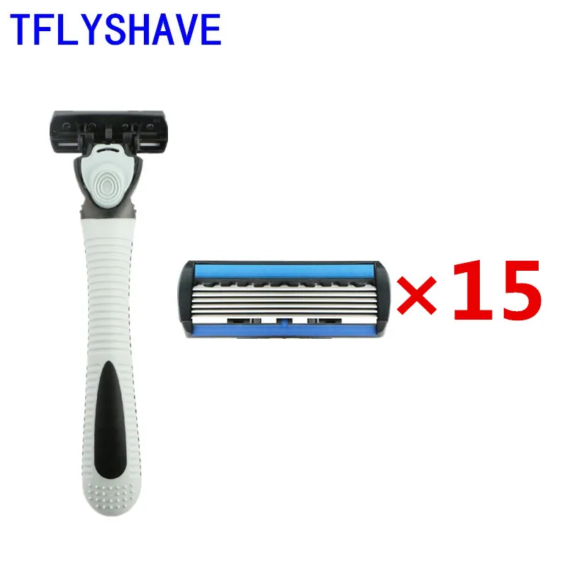 

TFLYSHAVE 1 Holder 15pcs Blades Disposabe Men Shaver Razor Blade 6 Layer Razor Blade for Men Replaceable Blade For Personal Care