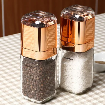 

Fashion Pepper Grinder 180ml Premium Glass Bottle Salt and Pepper Shakers with Ceramic Spice Grinder Kitchen Pepper Mill Gold