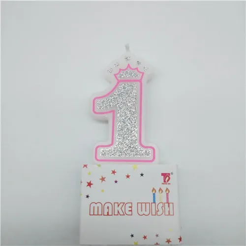 1- pink Номер 0-9 свечи сверкающие Серебристые розовые синие короны свечи для торта украшения для кексов для детей девочек день рожденья для мальчиков - Цвет: 1- pink