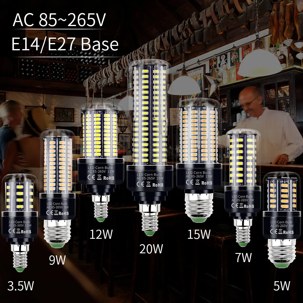 

WENNI Corn Light Bulb E14 LED 12W E27 LED Bulb 220V Bombillas 3.5W 5W 7W 9W 15W 20W LED Lamp B22 Light 110V No Flicker 5736SMD